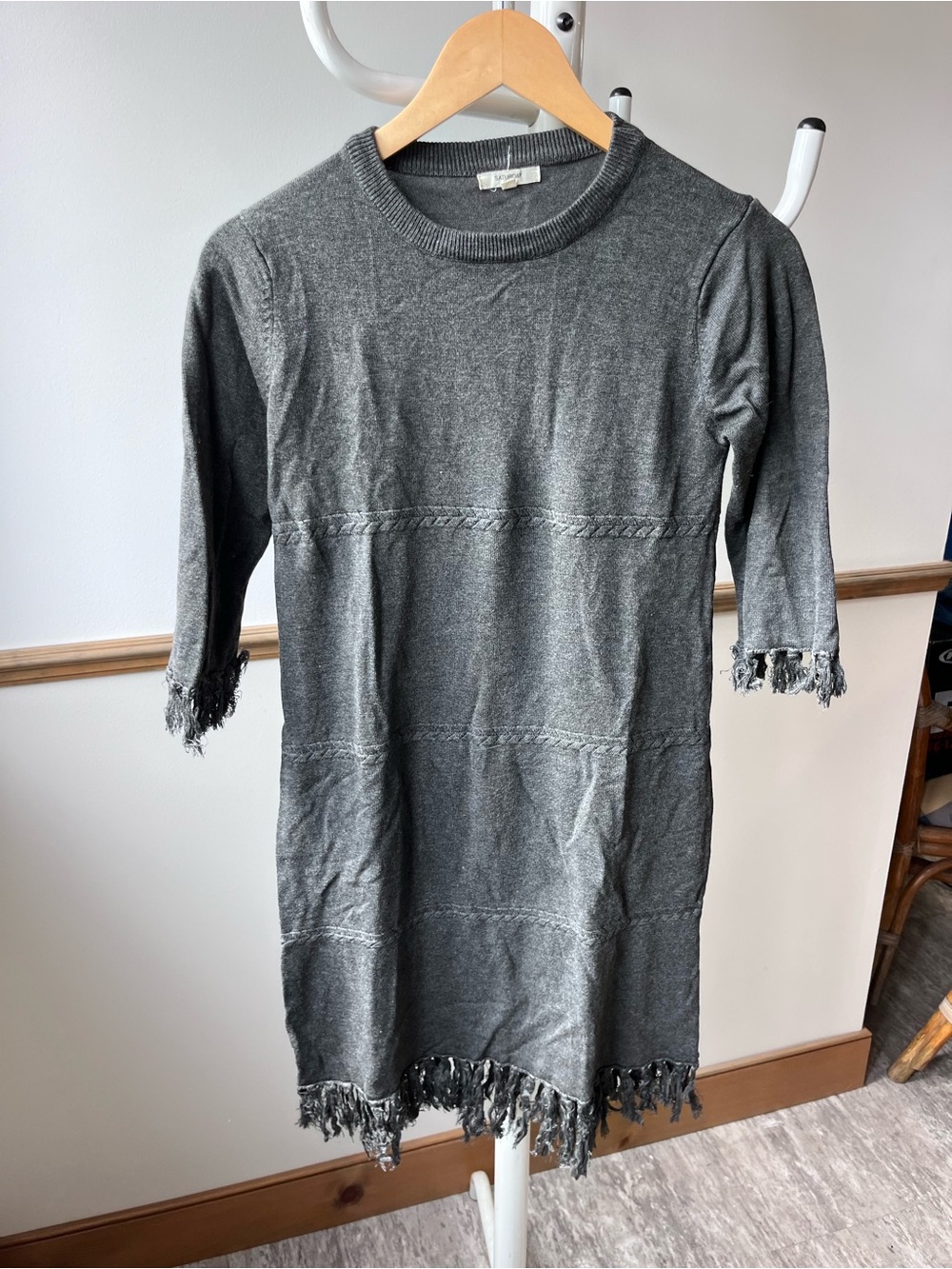 Saturday Studios Gray Fringe Knit Dress
